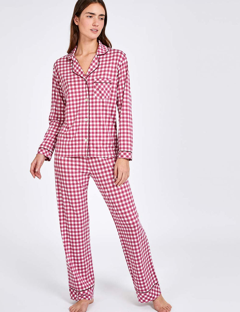 Pijama para mujer rosada a cuadros algodón pima