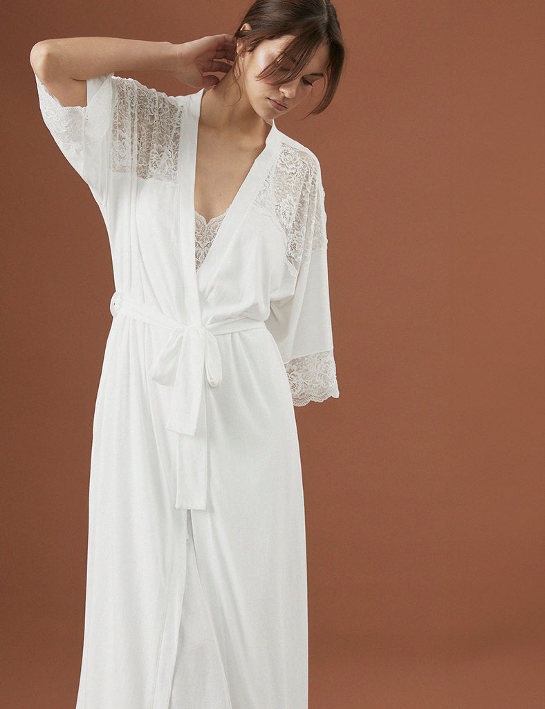 pijama novias encaje blanco bata larga