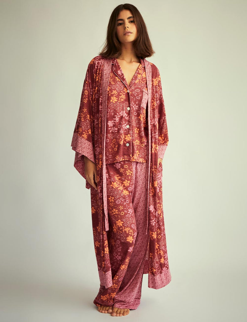 kimono maxi floral fusion algodón