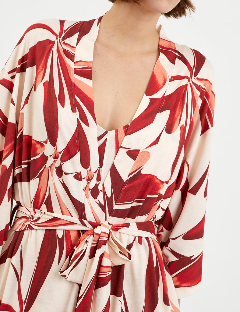 bata midi mujer flores rojas algodón