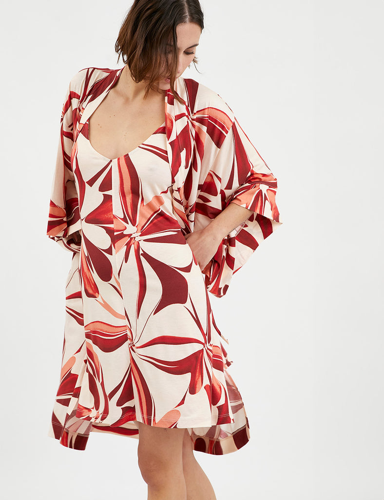 bata pijama mujer flores rojas