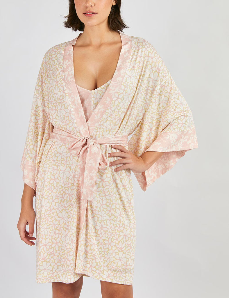 bata pijama para mujer algodón flores rosado