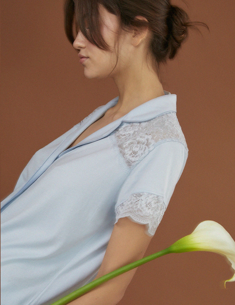 Pijama Boyfriend Vera Bridal Soft Sky celeste novias