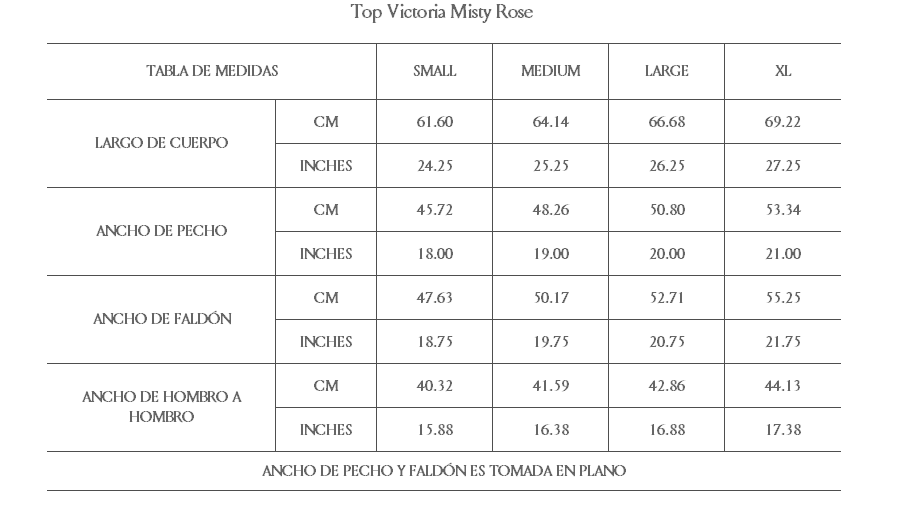 Pijama Mujer Verano Tabla de Medidas