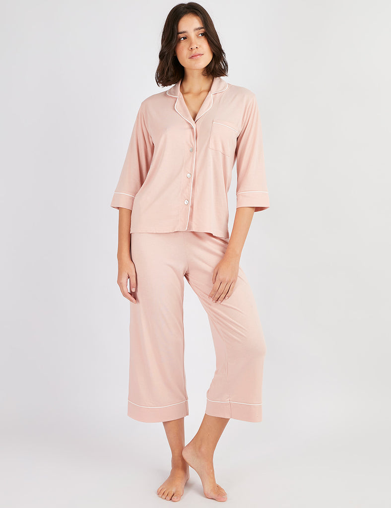 pijama midi rosado mujer capri algodón