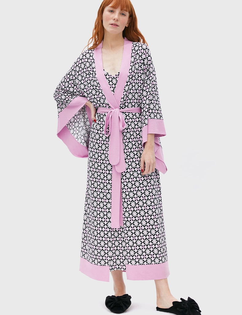 Kimono Bata Pijama de algodón Butrich In Bloom Flores Negras 