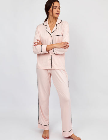 Pijama para Mujer Camisero Invierno Rosa Claro Manga Larga Algodón